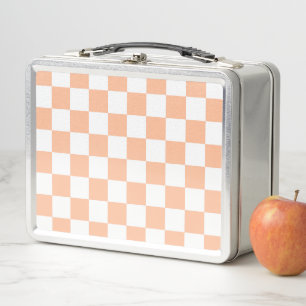 Karierte Quadrate Pfirsich Orange Weiß geometrisch Metall Brotdose