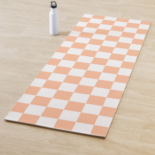 Karierte Quadrate Pfirsich Orange Weiß geometrisch Yogamatte