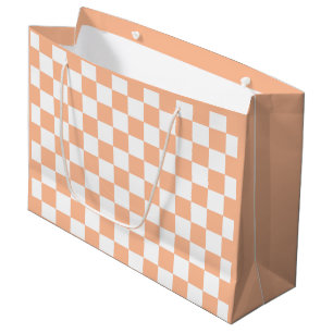 Karierte Quadrate Pfirsich und weiß geometrisch re Große Geschenktüte