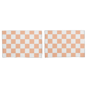 Karierte Quadrate Pfirsich und weiß geometrisch re Kissenbezug