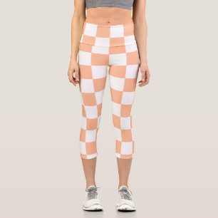 Karierte Quadrate Pfirsich und weiß geometrisches Capri Leggings