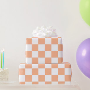 Karierte Quadrate Pfirsich und weiß geometrisches  Geschenkpapier