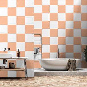 Karierte Quadrate Pfirsich weiß geometrisch Retro Tapete