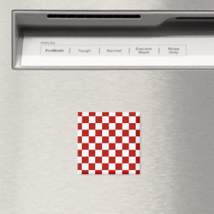 Karierte Quadrate rot weiß geometrisch retro Magnet