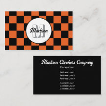 Karierte Quadrate schwarz und orange Retro-Monogra