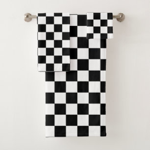 Karierte Quadrate schwarz und weiß geometrisch ret Badhandtuch Set