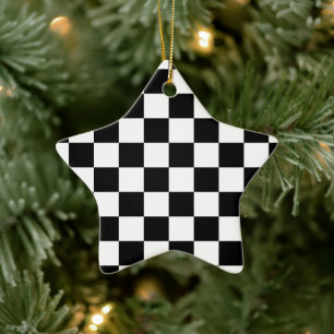 Karierte Quadrate schwarz und weiß geometrisch ret Keramik Ornament