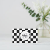 Karierte Quadrate schwarz und weiß Retro-Monogramm Visitenkarte (Stehend Vorderseite)