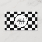 Karierte Quadrate schwarz und weiß Retro-Monogramm Visitenkarte (Vorderseite)