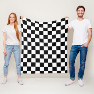 Karierte Quadrate schwarz-weiß geometrisch retro Fleecedecke