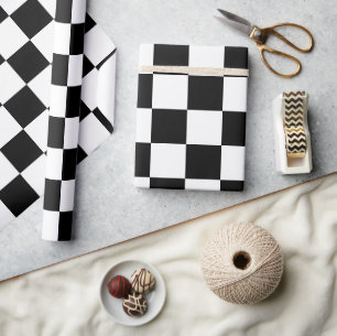 Karierte Quadrate schwarz-weiß geometrisch Retro Geschenkpapier