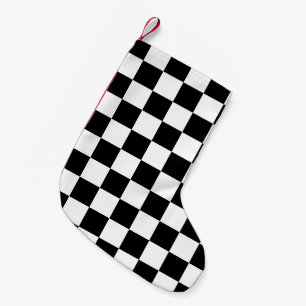 Karierte Quadrate schwarz-weiß geometrisch Retro Kleiner Weihnachtsstrumpf