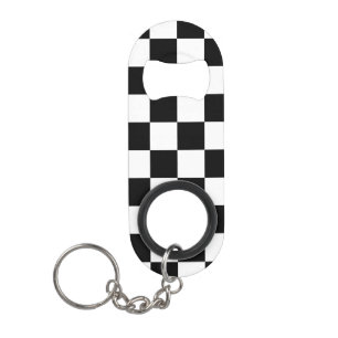 Karierte Quadrate schwarz-weiß geometrisch Retro Mini Flaschenöffner