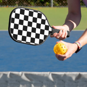 Karierte Quadrate schwarz-weiß geometrisch Retro Pickleball Schläger