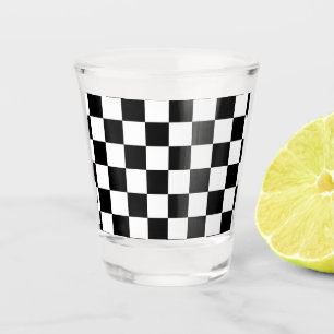 Karierte Quadrate schwarz-weiß geometrisch retro Schnapsglas