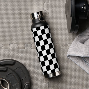 Karierte Quadrate schwarz-weiß geometrisch Retro Trinkflasche