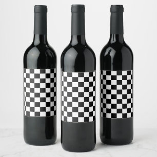 Karierte Quadrate schwarz-weiß geometrisch Retro Weinetikett