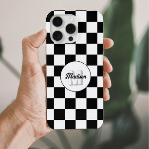 Karierte Quadrate schwarz-weiß Retro-Monogramm iPhone 15 Pro Max Hülle