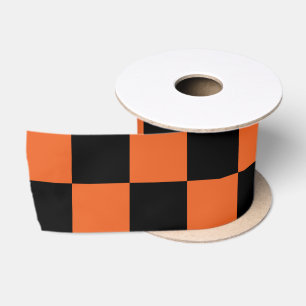 Karierte Quadrate Schwarze und orange geometrische Satinband