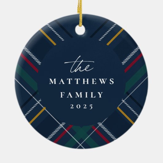 Karierte Rahmenfamilie Foto personalisiert Weihnac Keramik Ornament (Hinten)