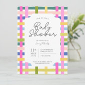 Karierte Rainbow-Schachbrett-Babydusche Einladung (Stehend Vorderseite)