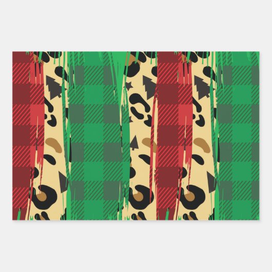 Karierte Red & Green Leopard Weihnachtsdruckerei Geschenkpapier Set (Vorderseite 3)