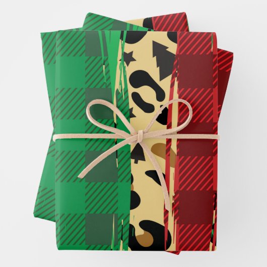 Karierte Red & Green Leopard Weihnachtsdruckerei Geschenkpapier Set (Beispiel)