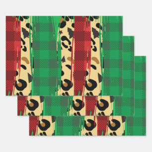 Karierte Red & Green Leopard Weihnachtsdruckerei Geschenkpapier Set