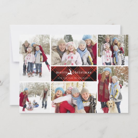 Karierte Rentier WeihnachtsCollage Feiertagskarte (Vorderseite)