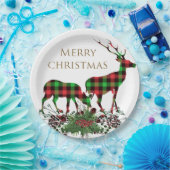 Karierte Rentiers Frohe Weihnachten & Grünen Pappteller (Party)