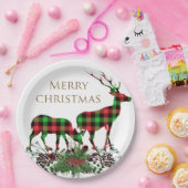 Karierte Rentiers Frohe Weihnachten & Grünen Pappteller (Party)