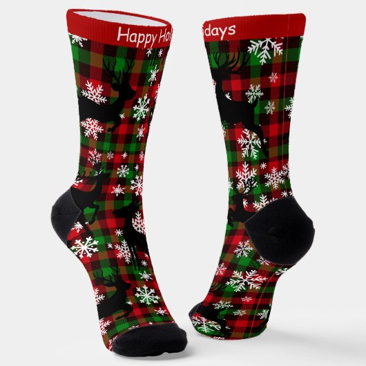 Karierte Rentiersocken "Happy Holidays" mit indivi Socken (Gewinkelt)