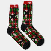 Karierte Rentiersocken "Happy Holidays" mit indivi Socken (Rechts)