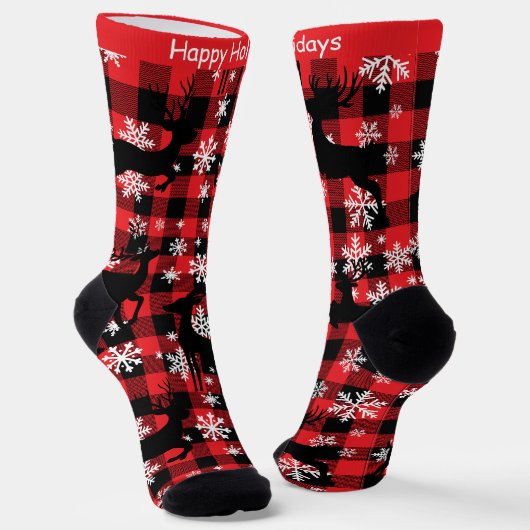 Karierte Rentiersocken "Happy Holidays" mit indivi Socken (Gewinkelt)