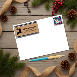 Karierte Rentierweihnachtscreme Adressaufkleber