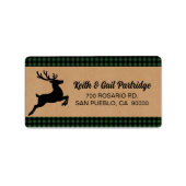 Karierte Rentierweihnachtscreme in Grün und Schwar Adressaufkleber (Vorne)