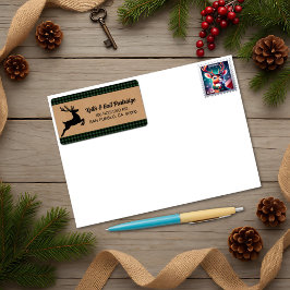 Karierte Rentierweihnachtscreme in Grün und Schwar Adressaufkleber