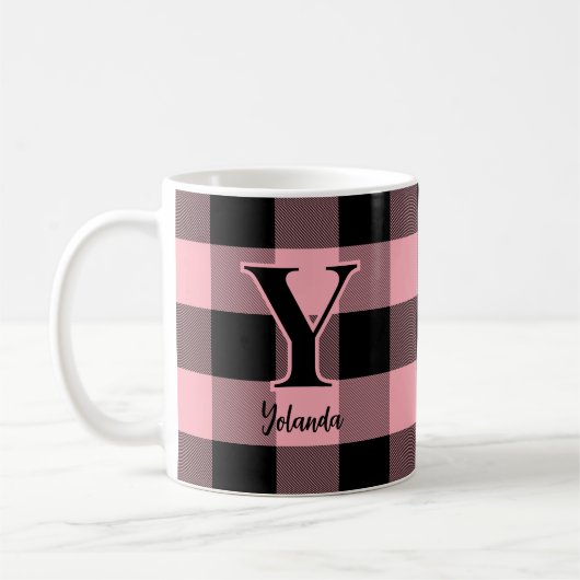 Karierte, rosa und schwarze Buffalo Kaffeetasse (Links)