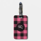 Karierte, rosa und schwarze Büffel Gepäckanhänger (Rückseite vertikal)