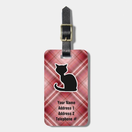 Karierte rote Katze Gepäckanhänger (Vorderseite vertikal)