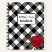Karierte Rote Rose in Schwarz/Weiß Buffalo Notizblock (Vorderseite)