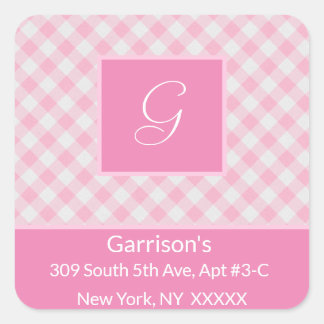 Karierte Rücksendeadresse Rosa und Weiß - Quadratischer Aufkleber