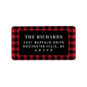 Karierte Rücksendeadresse Rot und Schwarz Buffalo Adressaufkleber (Vorne)