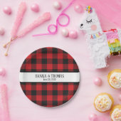 Karierte Rustikale Hochzeit in Schwarz und Rot Buf Pappteller (Party)