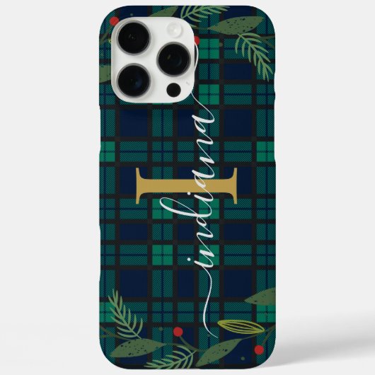 Karierte Rustikale Monogram Script Wreath Tartan Case-Mate iPhone Hülle (Rückseite)