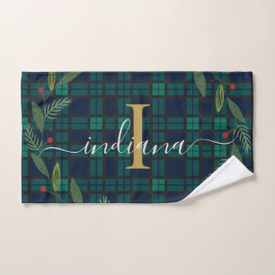 Karierte Rustikale Monogram Script Wreath Tartan Handtuch