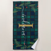 Karierte Rustikale Monogram Script Wreath Tartan Strandtuch (Vorderseite)