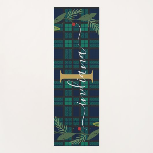 Karierte Rustikale Monogram Script Wreath Tartan Yogamatte (Vorderseite)