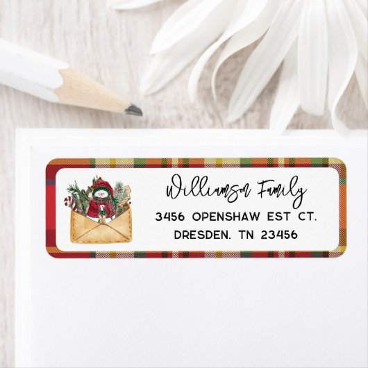 Karierte rustikale Script Holidays Rücksendeadress (Insitu)