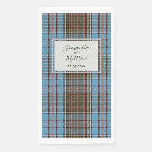 Karierte rustikale Script Wedding Tartan Serviette (Vorderseite)